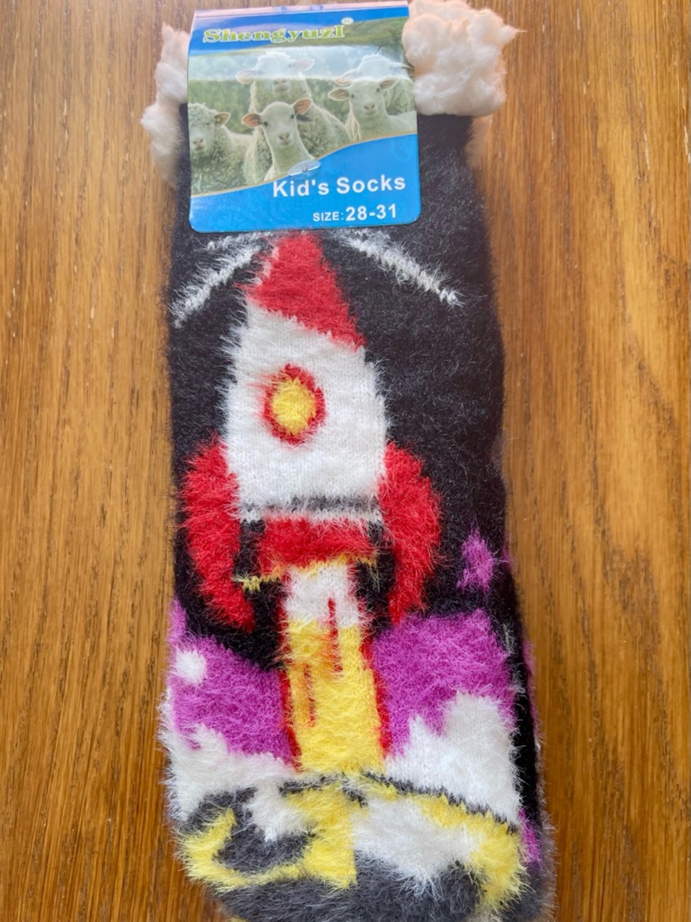 Kids Rocket Fuzzy Socks - Black, Red, Yellow